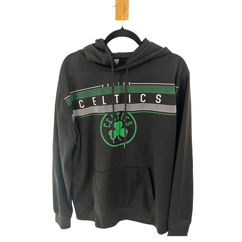 NBA Boston Celtics Midtown Fleece Hoodie Black Green Stripe Shamrock Men's Large